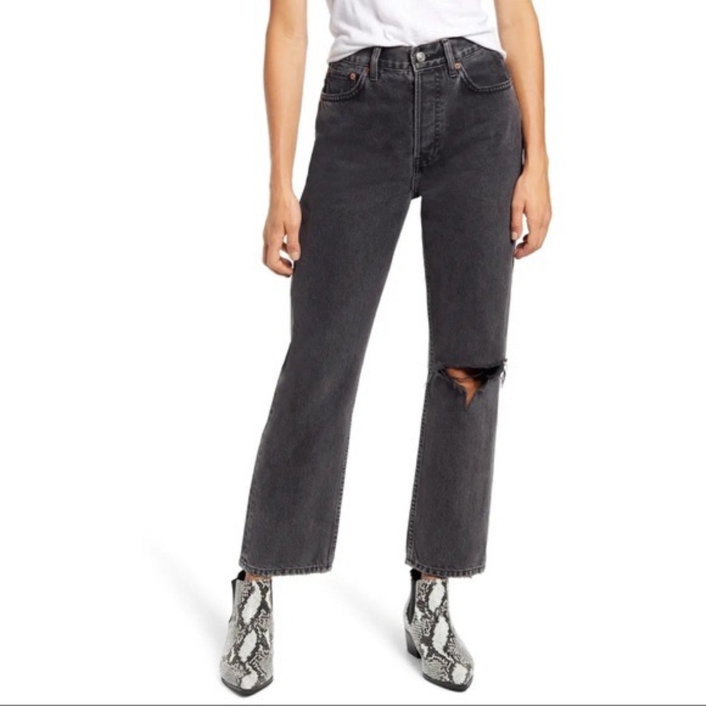 Top shop Chicago Ripped Knee High Waist Dad Jeans Black